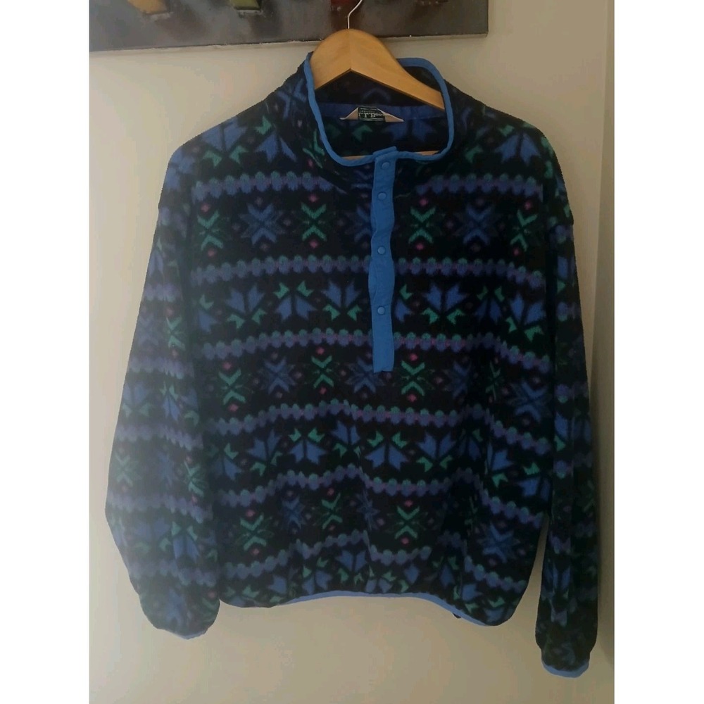 Vtg L.L Bean Fleece Snap Pullover Jacket Est Size Medium Southwestern Aztec